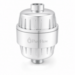 PureFlow microplastic shower filter — bright polished chrome